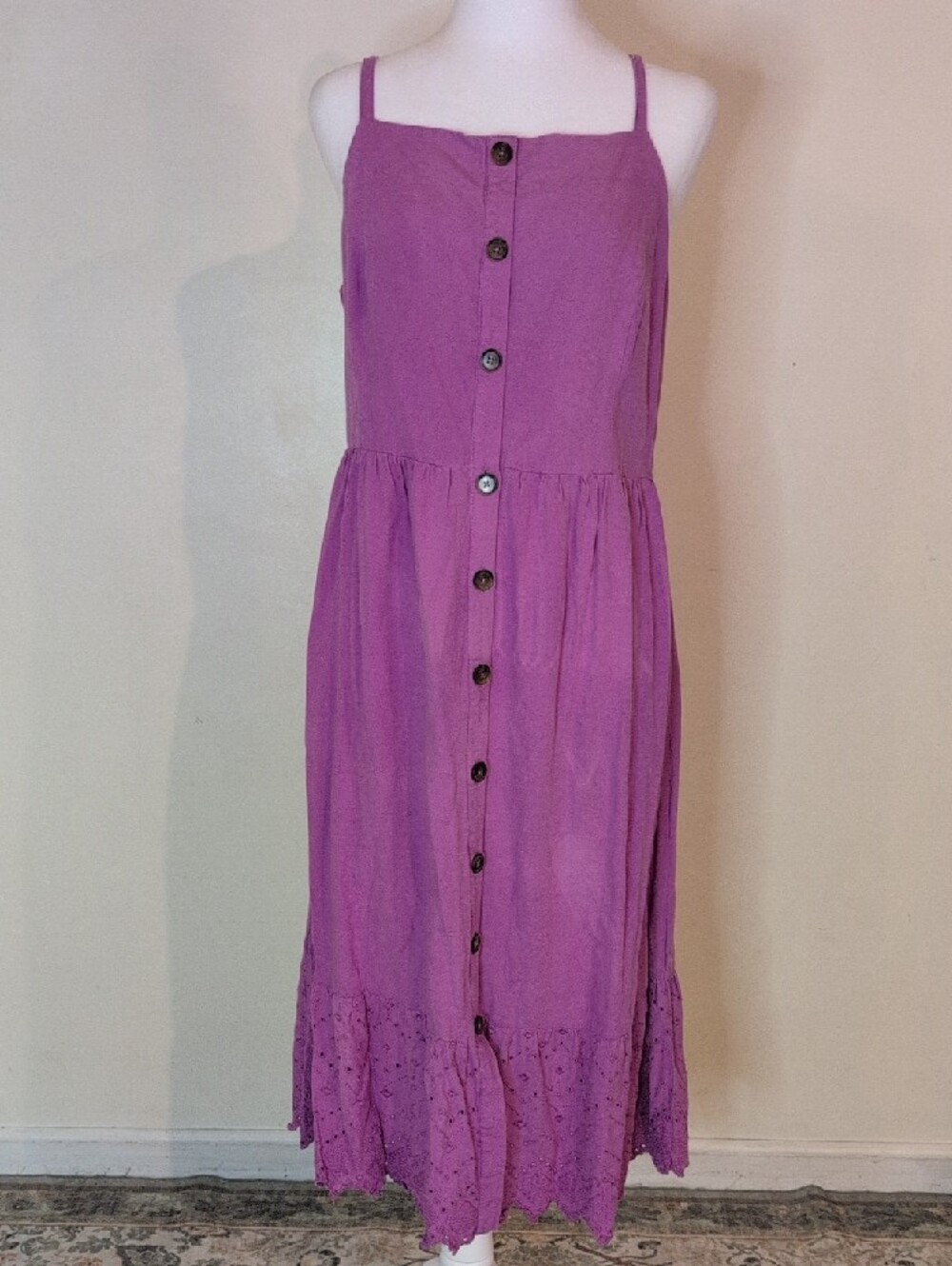 Old Navy Lavender Button-Front Sundress with Eyelet Hem Size PL